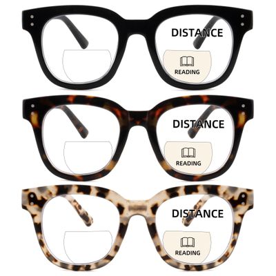 Caeyer 3 Pack Bifocal Reading Glasses For Women Blue Light Blocking Clear Top Retro Square Frame With Spring Hinge 2.75x