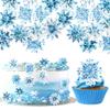 60 PCS Blue Edible Snowflake Cupcake Toppers Wafer Paper Snowflake Cupcake Picks Edible Frozen Birthday Decorations for Christmas Winter Holiday Frozen Theme Baby Shower Birthday Party Supplies view 1