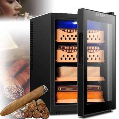 50l Intelligent Cigar Humidor, Large Capacity Cedar Wood Cabinet W/ 2 Box Shelves & Baskets, Temperature Control: 11~18(A)