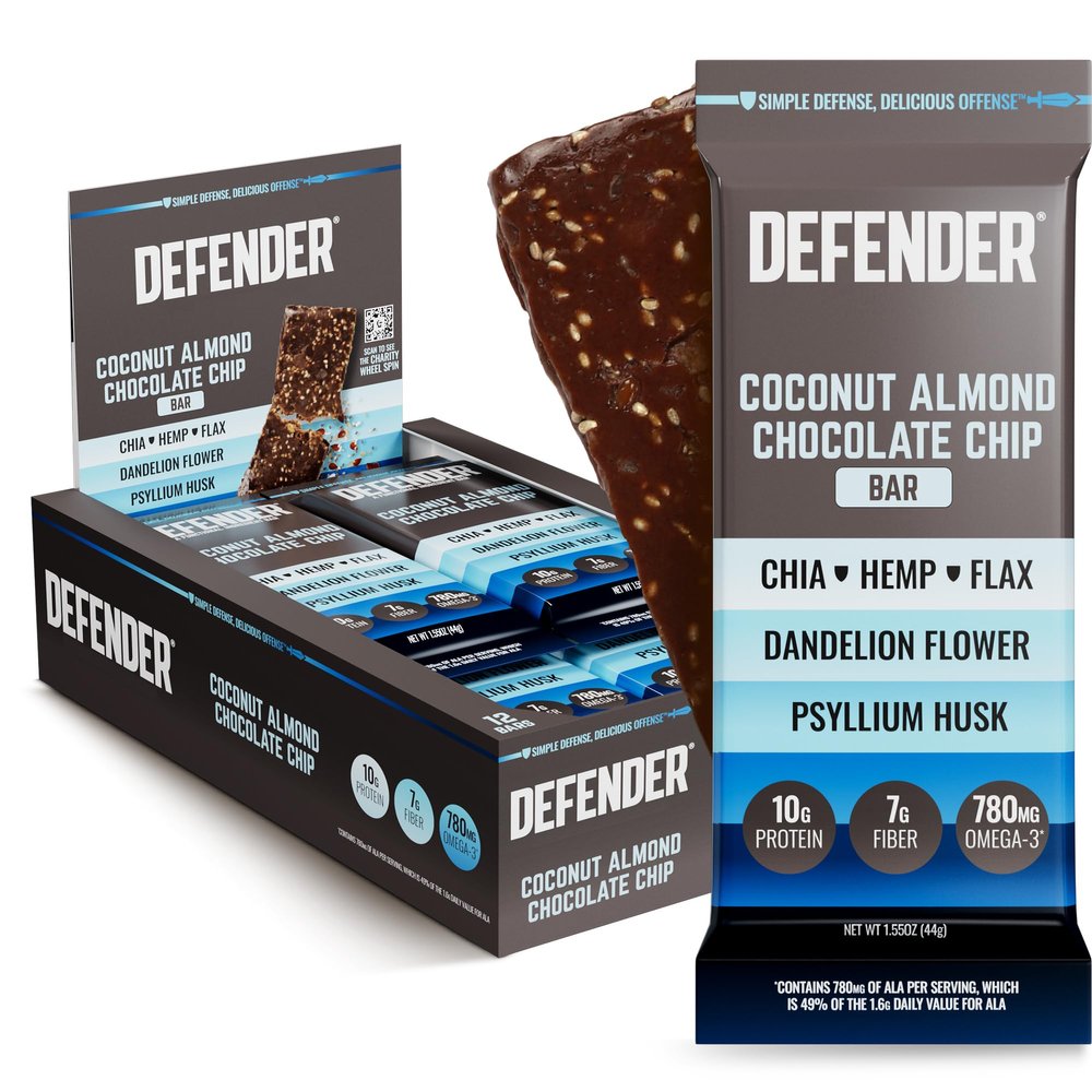 Defender Coconut Almond Chocolate Chip Protein Bar, 12 Bars