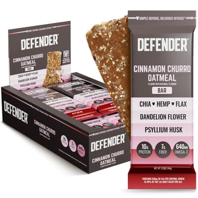 Defender Cinnamon Churro Oatmeal Protein Bar, 12 Bars
