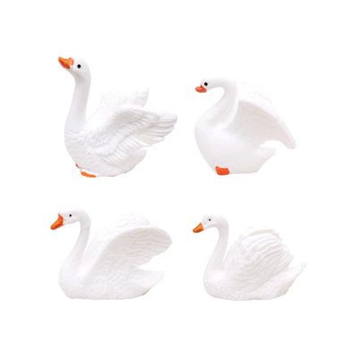 Mini White Swan Figurines, Resin Cake Toppers for Wedding Decor, Fairy Garden, DIY Crafts, 2 Inch, 4 Pack