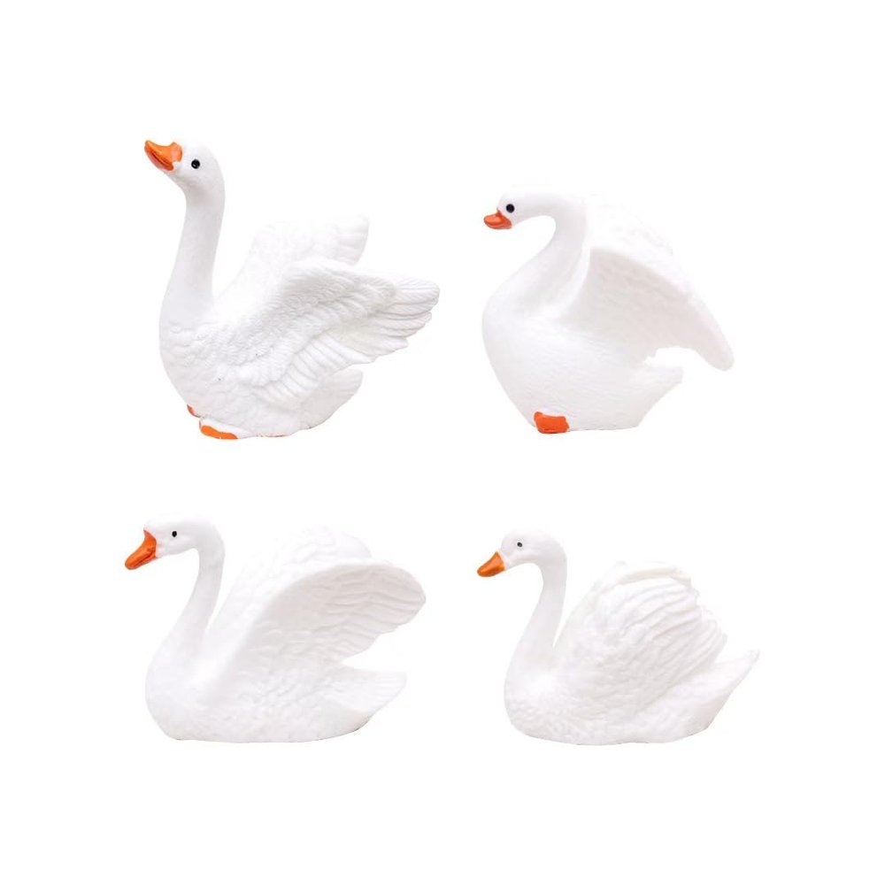 Mini White Swan Figurines, Resin Cake Toppers for Wedding Decor, Fairy Garden, DIY Crafts, 2 Inch, 4 Pack
