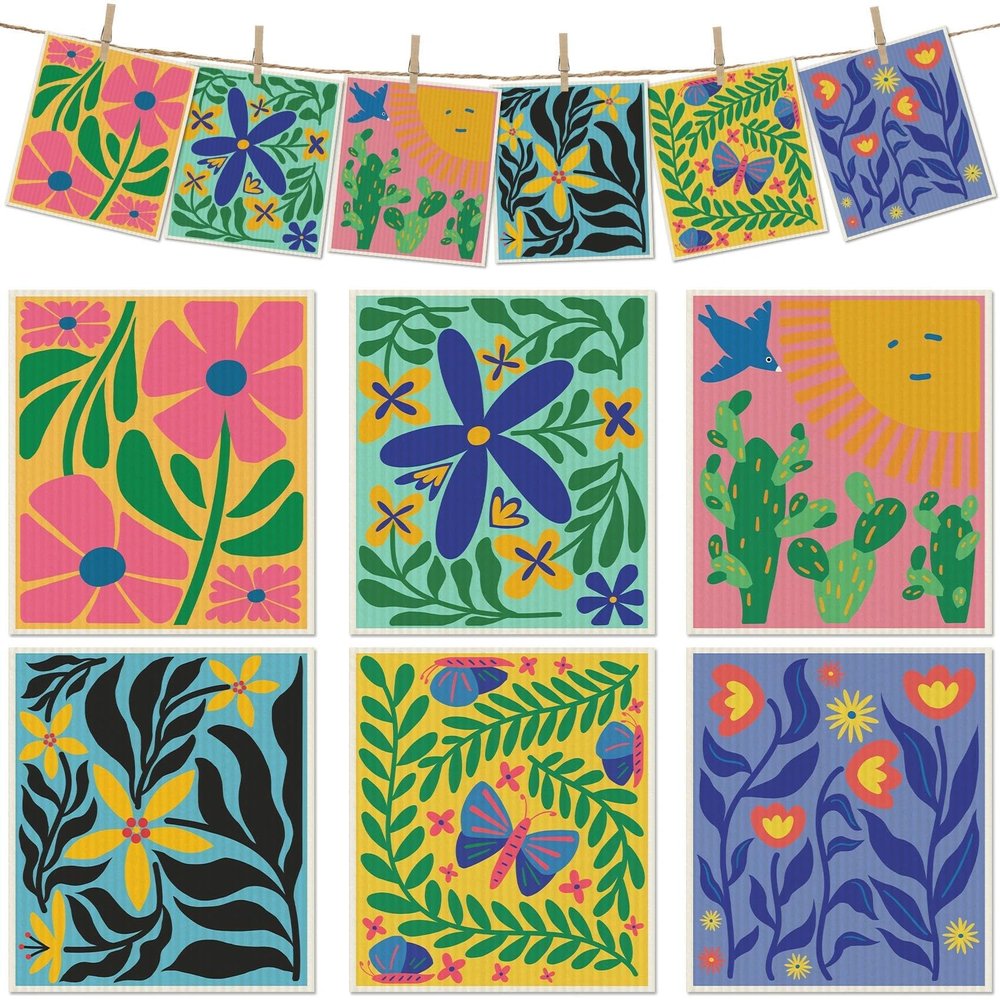Revahope 6 Packs Swedish Paper Cloths for Kitchen, Reusable Paper Towels Washable Dish Rags, Highly Absorbent Kitchen Towels Quick Drying Swedish Sponge Cleaning Dish Cloths (Hawaiian Style)