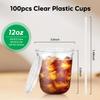 100PCS 12 oz Disposable Plastic Cups with Flat Lids and Clear Straws, Round Bottom To Go Iced Coffee Cups, Small Sturdy Drink Cups for Soda, Smoothies, Cold Beverage, Juice Bars, Takeout, Office view 4