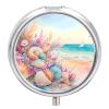 Travel Pill Organizer Box 3 Compartment, Small Medicine Case, Pocket Daily Pharmacy Container, Metal Medication Holder Dispenser for Fish Oil Vitamin Supplement Storage - Beach Seashell & Butterfly view 1