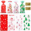 120 PCS Christmas Cellophane Treat Bags, Cookies Candy Goody Bags with Twist Ties for Gifts, Party Supplies view 1