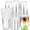 100PCS 14 oz Plastic Cups with Flat Lids and Clear Straws, Disposable Iced Coffee Cups with Lid, Round Bottom To Go Drink Cups for Soda, Smoothies, Boba, Cold Beverage, Juice Bars, Takeout, Party