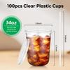 100PCS 14 oz Plastic Cups with Flat Lids and Clear Straws, Disposable Iced Coffee Cups with Lid, Round Bottom To Go Drink Cups for Soda, Smoothies, Boba, Cold Beverage, Juice Bars, Takeout, Party view 4