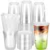 100PCS 18 oz Disposable Plastic Cups with Flat Lids and Clear Straws, Round Bottom To Go Iced Coffee Cups, BPA Free Holiday Cups for Smoothies, Cold Drinks, Coffee Shop, Juice Bars, Christmas Party view 1