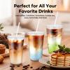 100PCS 18 oz Disposable Plastic Cups with Flat Lids and Clear Straws, Round Bottom To Go Iced Coffee Cups, BPA Free Holiday Cups for Smoothies, Cold Drinks, Coffee Shop, Juice Bars, Christmas Party view 3