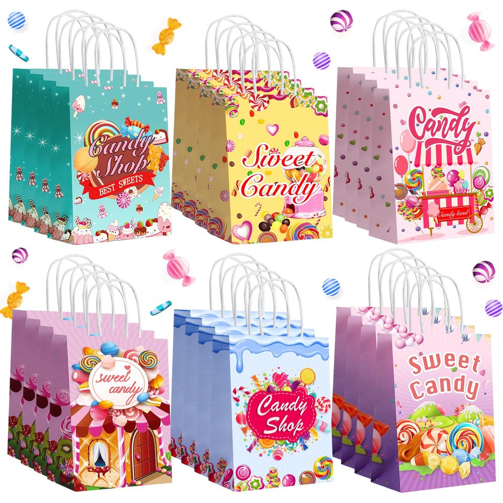 Cabaubl 24 Pack Candy Goodie Bags, Gift Bag with Handles, Candy Bags for Candy Party Favors, Treat Bag for Birthday Party Decorations