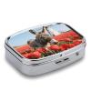 Donkey and Flowers Pill Box 2 Compartment Medicine Pill Case Portable Pill Organizer for Pocket Or Purse Decorative Metal Medicine Vitamin Organizer view 3
