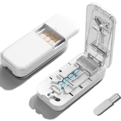 Yulikiker Pill Cutter 1/4 with Centering Device Safety Blade for Small and Large Tablets, 3 in 1 Version Works for Quarter, Third and Half (Clear)