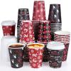 200 Set Christmas Disposable Coffee Cups with Lids 12oz, Bulk Red and Black Xmas Holiday Hot Chocolate Party Paper Cups for Hot Cocoa Cold Drinks Christmas New Year Winter Party Supplies Decorations view 1