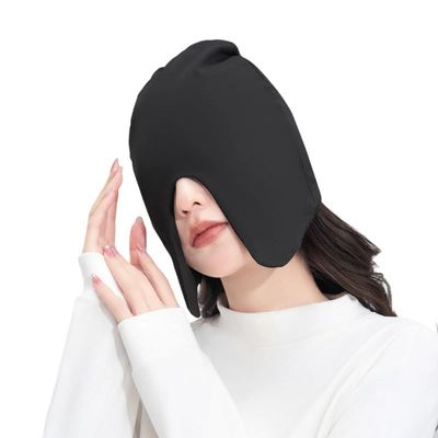 2-in-1 Adjustable Sleep Cap with Eye Mask for Sleeping, Dual-Use Night Sleep Mask & Head Cover for Home Travel (Black)