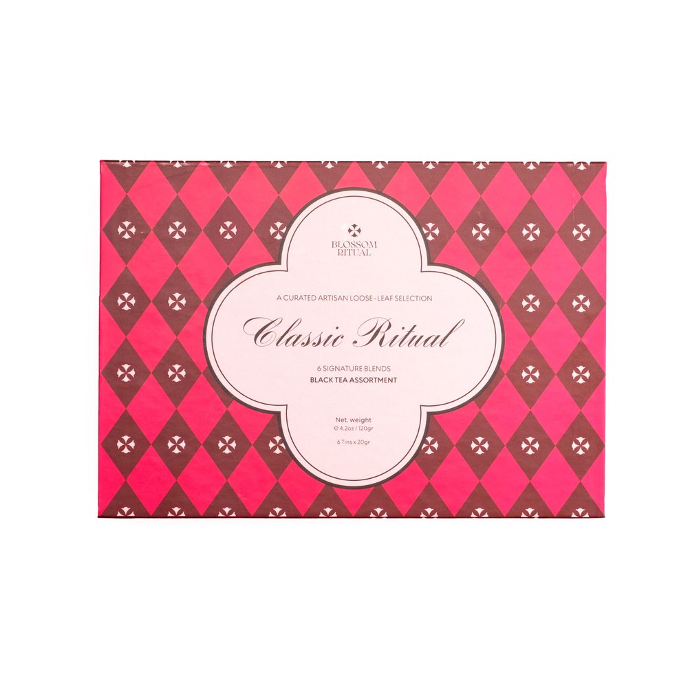 BLOSSOM RITUAL Classic Ritual Black Tea Gift Set 6 LooseLeaf Artisan Tins Earl Grey, Crimson Rose, Autumn Orange & More Elegant Tea Sampler 4.2oz