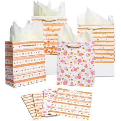 Ehpiern 8 Pcs Beautiful Gift Bags, 9" Paper Gift Bag with Tissue Paper, Reusable Gift Bags Suitable for Presents of Any Birthday, Baby Shower, Weddings, Christmas, Mothers Day & Other Occasion (8PCS Pink)