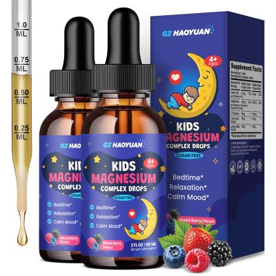 Kids Magnesium Liquid-Magnesium Glycinate Drops for Kids, Citrate Liquid with L-theanine, Chamomile & Vitamin B6 for Sleep, Relaxation, Calm & Focus - Mixed Berry Flavor 2 Fl Oz, 2 Pack
