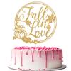 Fall in Love Cake Topper, Fall Themed Wedding Cake Decorations, Autumn Thanksgiving Bridal Shower Wedding Anniversary Party Decorations, Gold Glitter view 1