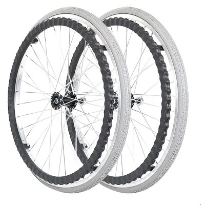 Set of 2 Wheelchair Rear Wheels 24 Inch Wheelchair Replacement Wheel, Non-Slip Puncture Proof Polyurethane Solid Tire Wheelchair Casters, 220-lb Load Capacity (Color : Greys, Size : 60cm(24i