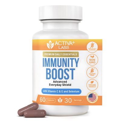 Activa+ Labs Immunity Boost Immune Support Supplement with Vitamin C, Vitamin E, Selenium & Herbal Antioxidant Complex | Gut & Energy Balance | Non-GMO, Sugar-Free, Vegan | 60 Capsules 30 Days Supply