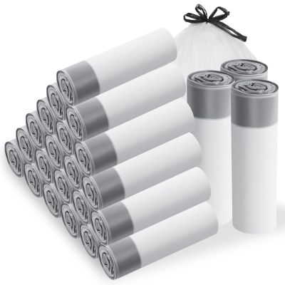 Afcabakila 4 Gallon Drawstring Trash Bags, Small Garbage Can Liners, 360 Count Value Pack, White with Gray Drawstring, for Bathroom Bedroom Office