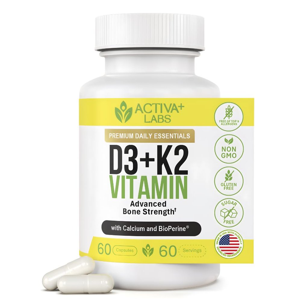 Activa Labs Vitamin D3 & K2 Vegan, Non-GMO Bone & Teeth Support Supplement Immune & Muscle Function Heart Health D3 K2 Vitamins for Men & Women, Gluten & Sugar Free60 Days Supply