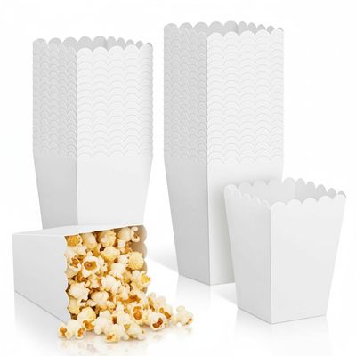 40 Pack White Mini Popcorn Boxes, 3 x 4.2 x 2.2 in Cardboard Snack Containers, Scalloped Treat Boxes for Party Supplies, Movie Night, Carnival, Wedding, Baby Shower