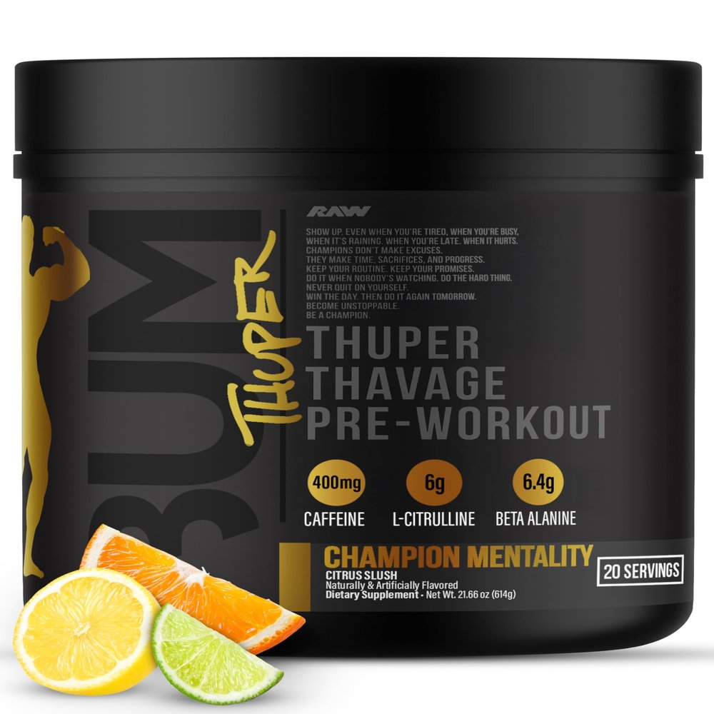 RAW Thuper Thavage Pre Workout Powder - High-Stim Preworkout with Creatine, Beta Alanine, L-Citrulline & Caffeine - Chris Bumstead Gym & Fitness Supplement for Men & Women - Champion Mentality