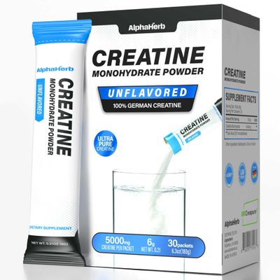 Creatine Monohydrate Packets, 5g Creapure Creatine, 30 Sticks - Unflavored