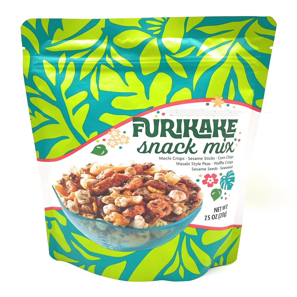 Furikake Snack Mix Savory and Spicy with Mochi Crisps, Sesame Sticks, Corn Chips and Waffle Crisps, Crunchy Snacking Food Treat 7.5oz/213g Pack of 1.