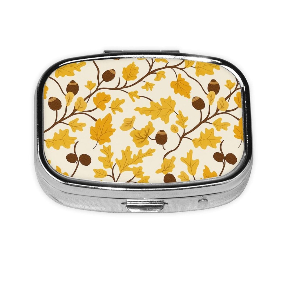 Autumn Leaf & Pine Nut Pill Box Portable Mini Pill Organizer Case
