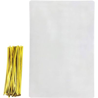 Bread Polypropylene Bags, Pack Of 100 Entirely Transparent Clear Bakery Storage For Handmade Loaf Packaging, Includes 100 Gold Twist Ties(Size:1114in2835.6cm,Color:100)