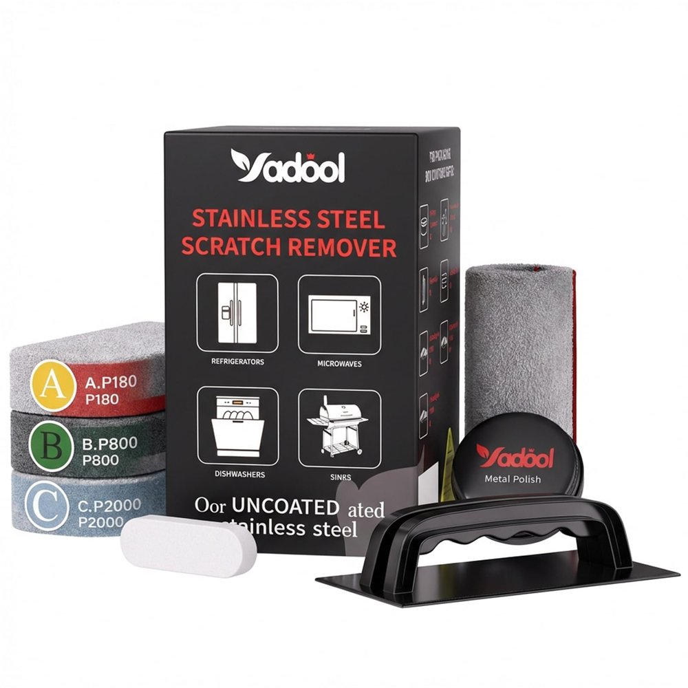 Stainless Steel Scratch Remover Kit for Refrigerator Scratch Repair & Polish, Only for Non-Coated Fridge Surfaces, Reduces Scratches & Scuffs, Restores Brushed Finish