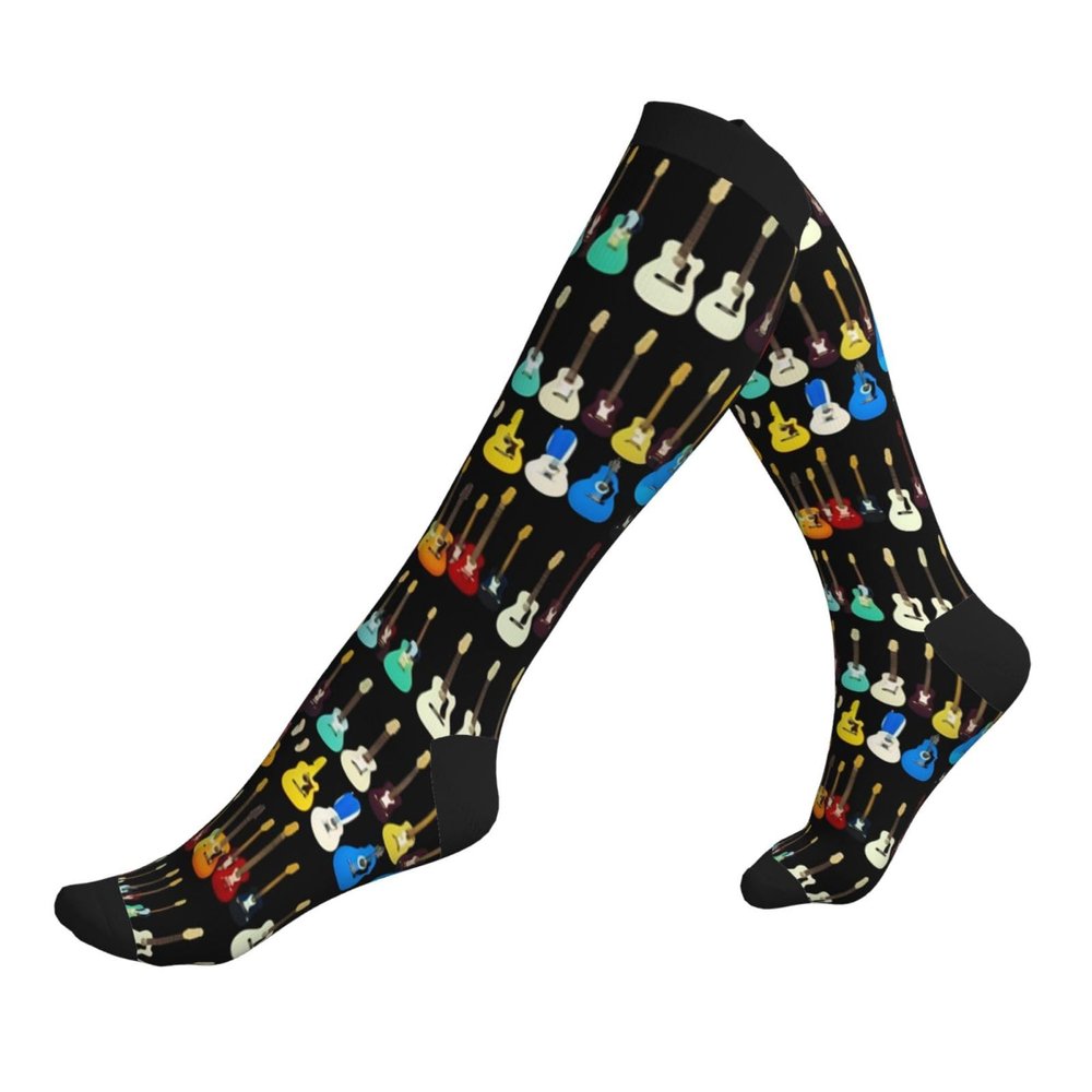 Art Guitar Pattern Printing Compression Socks 15-20mmhg Supports Legs. For Office Workers,Socks For Sports,Support Socks