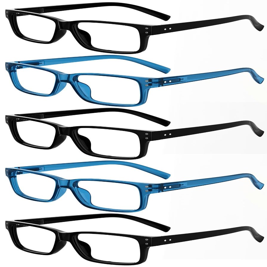 Eyekepper 1.25x Reading Glasses, Readers for Men Women, 3pk Black+2pk Blue
