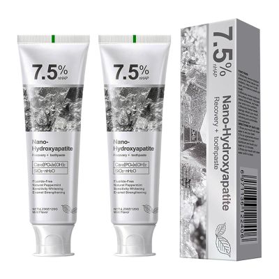 7.5% Nano Hydroxyapatite Toothpaste Helps Tooth Enamel Protection, Fluoride Free Toothpaste for Sensitive Teeth, Gentle and Effective Formula, Deep Cleaning, Fresh Mint Flavor (4.23 oz, 2Pcs)