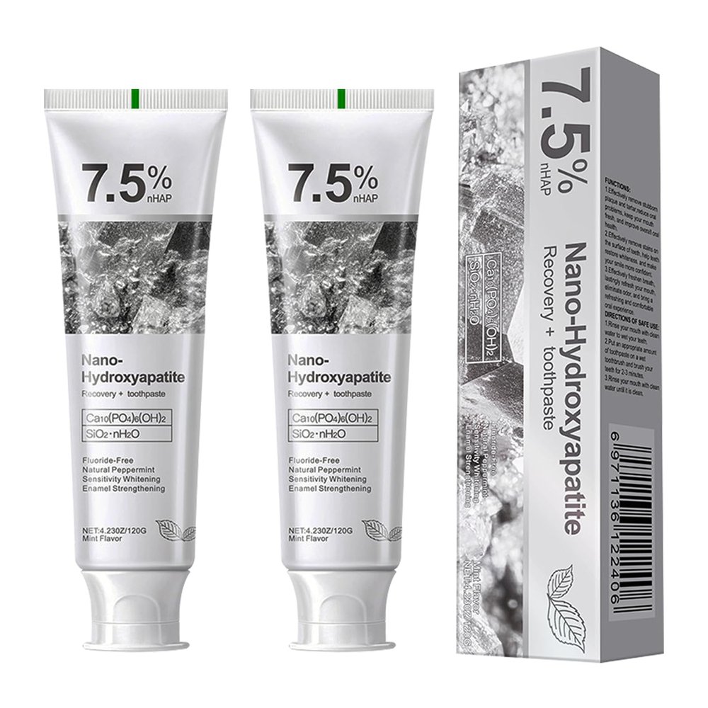 7.5% Nano Hydroxyapatite Toothpaste Helps Tooth Enamel Protection, Fluoride Free Toothpaste for Sensitive Teeth, Gentle and Effective Formula, Deep Cleaning, Fresh Mint Flavor (4.23 oz, 2Pcs)