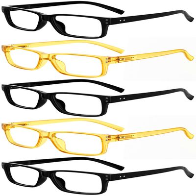 Eyekepper Vintage Reading Glasses for Men - 3 Pairs Black and 2 Pairs Yellow - Spring Hinges Classic Readers +3.75
