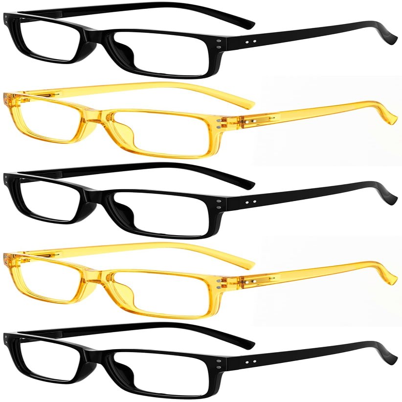 Eyekepper Vintage Reading Glasses for Men - 3 Pairs Black and 2 Pairs Yellow - Spring Hinges Classic Readers +3.75