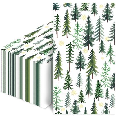 100 PCS 3-Ply Christmas Tree Napkins Disposable, Green Holiday Dinner & Bathroom Paper Napkins for Xmas Winter Party Decor