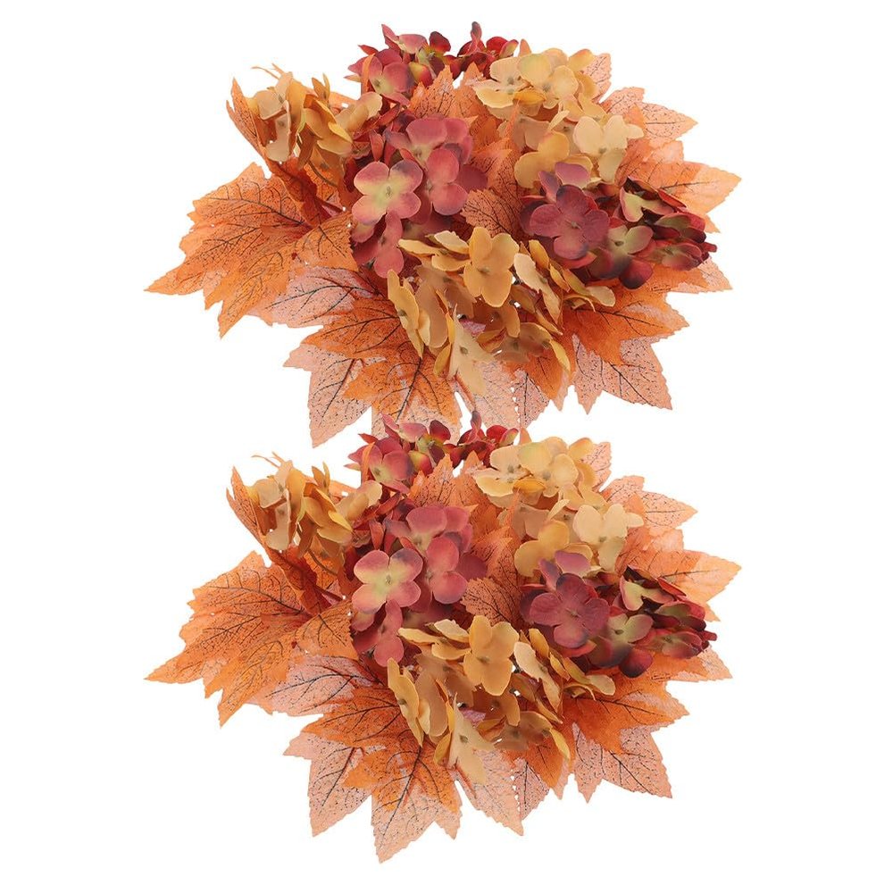Ciieeo 2pcs Fall Candle Wreaths with Artificial Maple Leaves Autumn Harvest Candle Rings for Pillars Thanksgiving Table Centerpieces Seasonal Home Decor