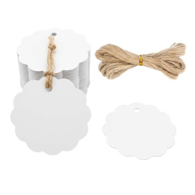 100PCS White Paper Gift Tags with Jute String - Cupcake Designs for Clothing, Gift Wrapping, Party Favors, Birthday Presents, Wedding Decorations and Special Occasions (White)