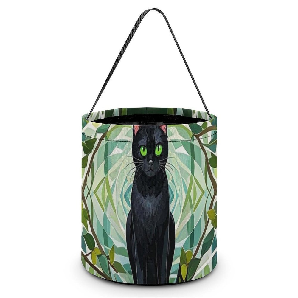 LPSADGF Black Cat Halloween Tote Bags for Trick Or Treating - Large Capacity Candy Buckets with Handles