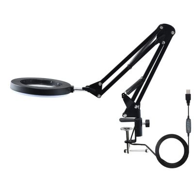 10X Magnifying Glass with Light and Stand, 3 Color Modes, 10 Brightness Adjustable Magnifying Desk Lamp with Clamp, LED Magnifier for Reading, Model Building, Painting, Facial (Color : Black) Double