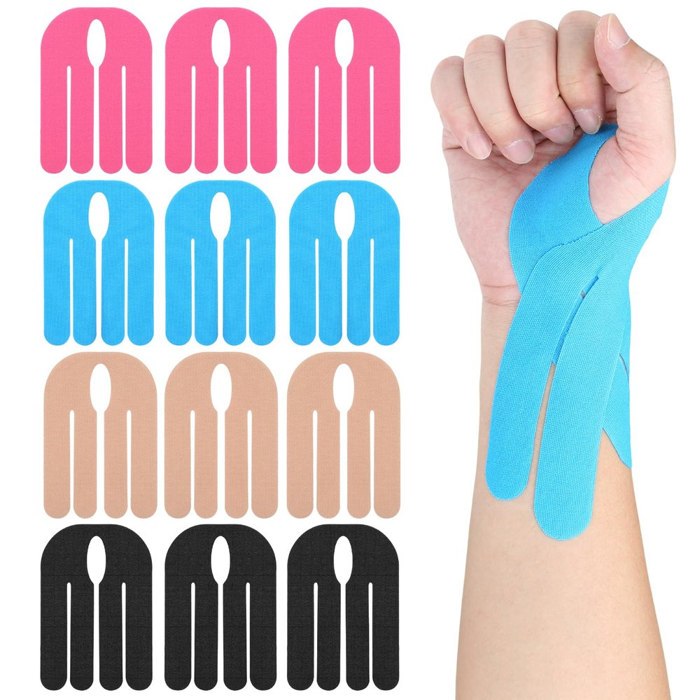 12 Pcs Precut Kinesiology Tape for Wrist, No Cutting Required & Tool-Free Application, Breathable Elastic Athletic Support for Golf, Basketball & Gym, Medical-Grade Adhesive, Residue-Free