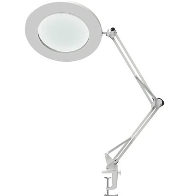 10X Magnifying Glass with Light and Stand, 3 Color Modes, 10 Brightness Adjustable Magnifying Desk Lamp with Clamp, LED Magnifier for Reading, Model Building, Painting, Facial (Color : White) Double