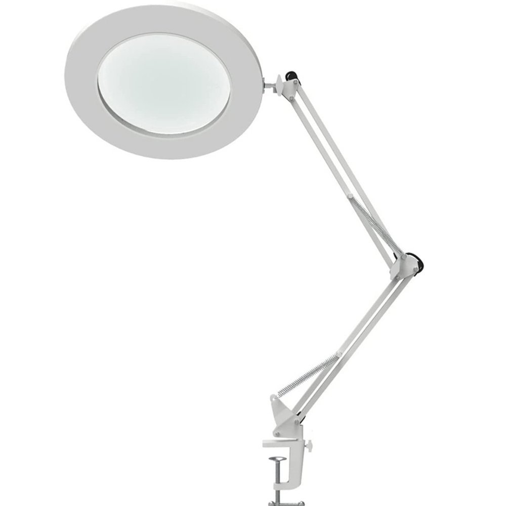 10X Magnifying Glass with Light and Stand, 3 Color Modes, 10 Brightness Adjustable Magnifying Desk Lamp with Clamp, LED Magnifier for Reading, Model Building, Painting, Facial (Color : White) Double