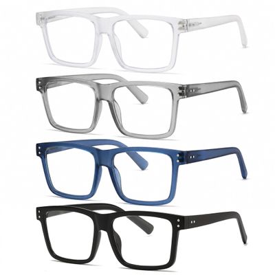 tenuopticss Oversized Reading Glasses for Men - 4 pack Classic Square Large TR Frame Readers with Spring Hinge+3.50